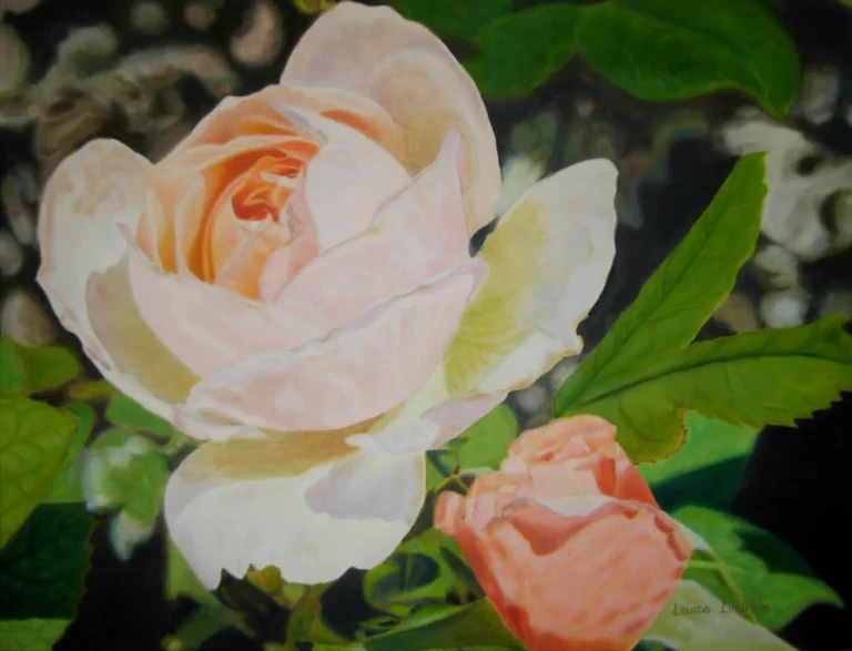 rosa ros målad i olja